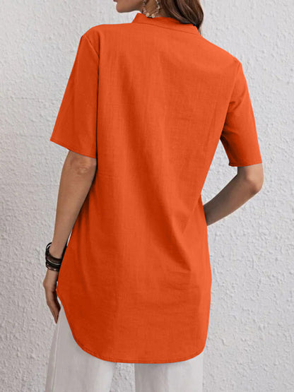 Women's Solid Color V-neck Short Sleev Top