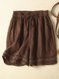 Women's woven cotton linen hollow lace loose shorts