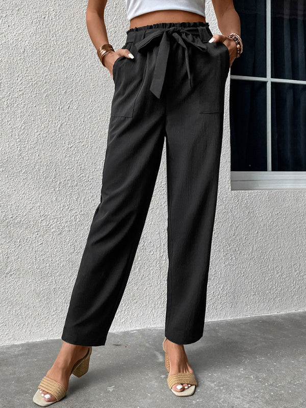 Women's high waist solid color commuter style straight leg pants