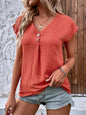 Women's Summer V Neck Button Tops Dolman Sleeves T-Shirts Loose Casual Shirts