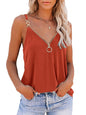 Women's Solid Color Camisole Zipper V Neck Tank Top