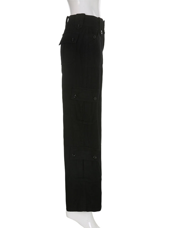 Women's Retro Style Irregular Large Pocket Wide Belt Design Cargo Trousers