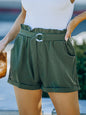 Women's High Waist Casual Pants Cross Border Solid Color Pocket Belt Loose Straight Leg Shorts