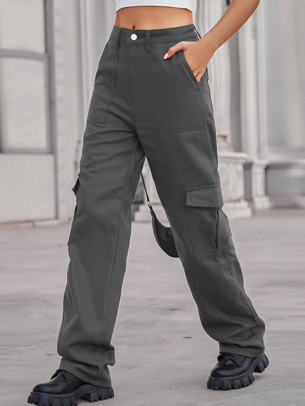New denim semi-elastic design personality all-match overalls trousers