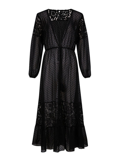 Women's chiffon stitching lace long coat sun protection shirt blouse