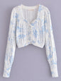 Square collar tie-dye small fresh knitted cardigan long-sleeved short single-breasted sweater jacket