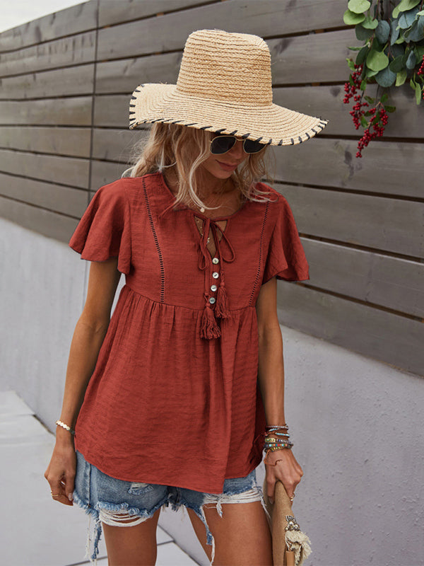 Women's Woven Casual Fashion Short Sleeve Shirt