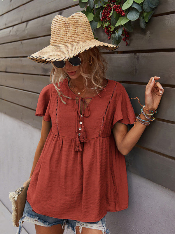 Women's Woven Casual Fashion Short Sleeve Shirt