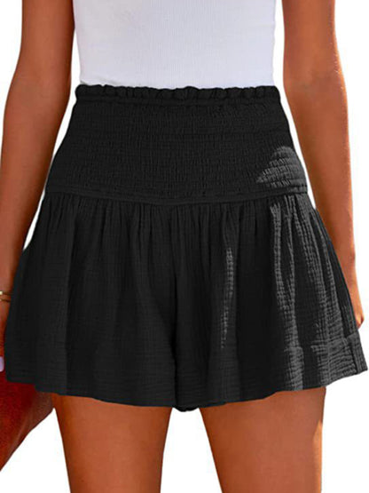 Women's Solid Color Pleated High Waist Wide Leg Shorts