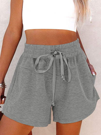 Lace-Up Casual Pocket Solid Color Shorts Ladies Sweat Shorts