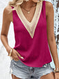 Women's bark pattern appliqué V-neck loose and slim knitted vest