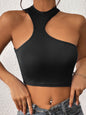 Women's Knitted Round Neck Cropped Asymmetrical Crop Tank Top