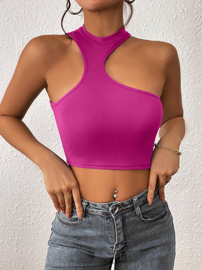 Women's Knitted Round Neck Cropped Asymmetrical Crop Tank Top