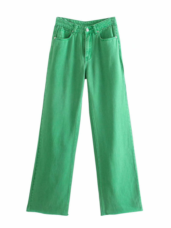 New Street High Waist Casual Straight Leg Wide Leg Pants Female Jeans