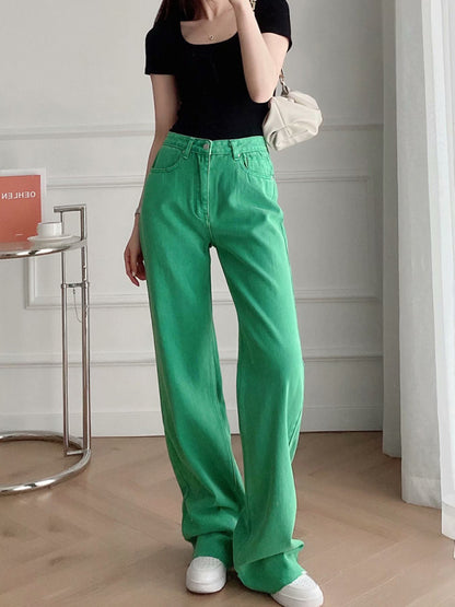 New Street High Waist Casual Straight Leg Wide Leg Pants Female Jeans