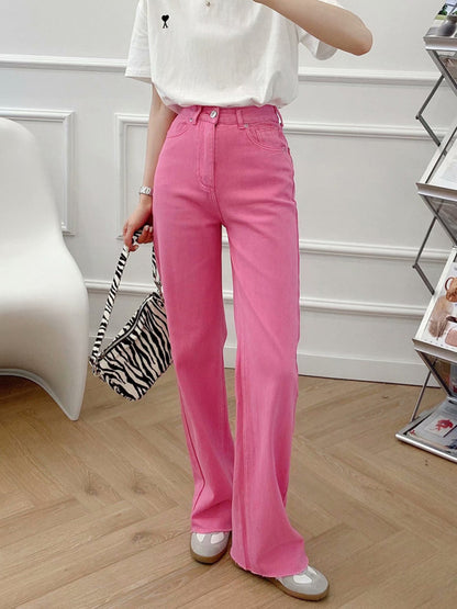 New Street High Waist Casual Straight Leg Wide Leg Pants Female Jeans