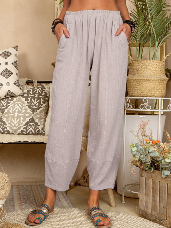 Solid Color Loose Cotton Linen Casual Pants Home Harem Pants