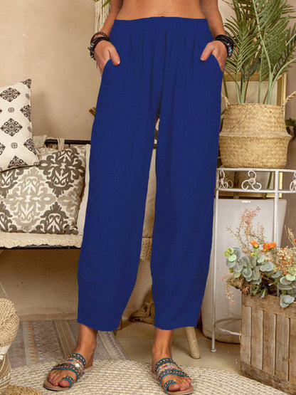 Solid Color Loose Cotton Linen Casual Pants Home Harem Pants