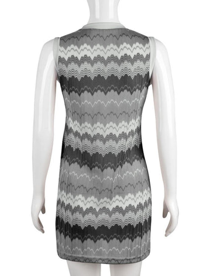 New geometric wave sexy slim sleeveless knitted sweater dress