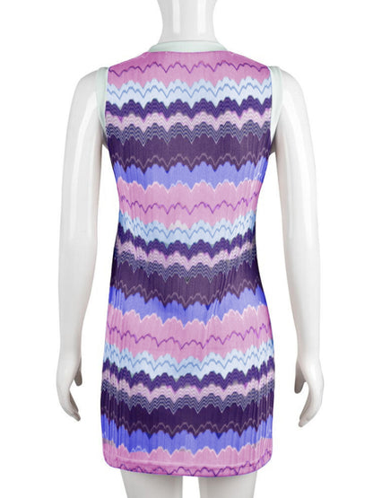 New geometric wave sexy slim sleeveless knitted sweater dress