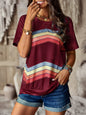 New round neck T-shirt rainbow strip top