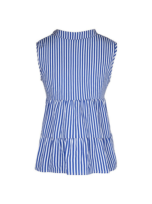 Summer new fashion tops sleeveless v-neck striped shirt