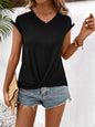 Hollow lace stitching V-neck casual and comfortable short-sleeved T-shirt