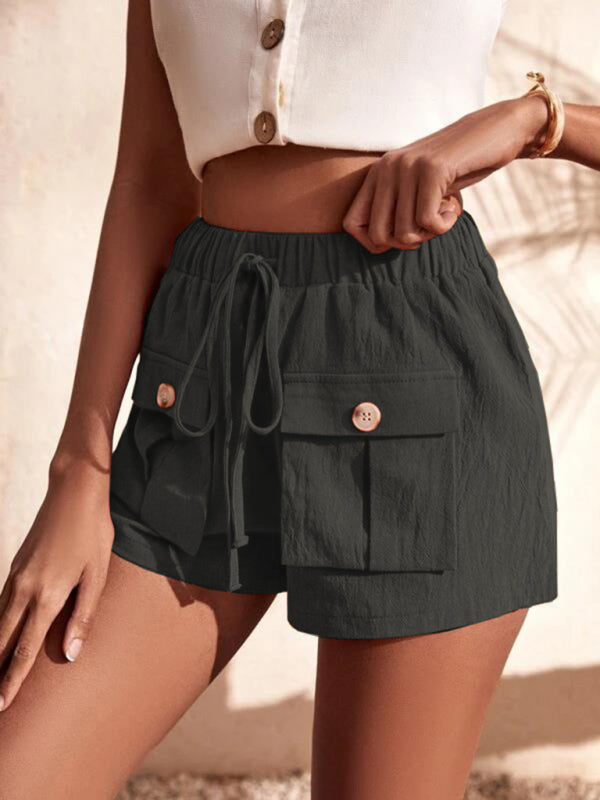 Cargo Shorts Pocket Loose Mid Rise Drawstring Straight Leg Pants