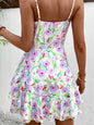 Sexy oil painting flower flounce dress waist skirt