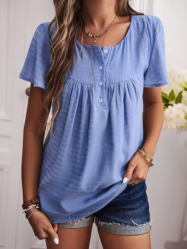 Women's new casual solid color short-sleeved tops