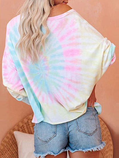 Gradient Printed Long Sleeve Round Neck Casual T-Shirt