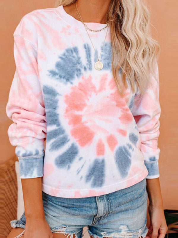 Gradient Printed Long Sleeve Round Neck Casual T-Shirt