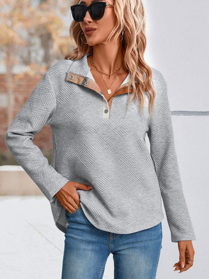 women's long sleeve plaid stitching sweatshirt