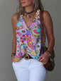 Simple V-neck Metal Buckle Printed Vest Top Women