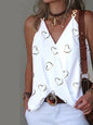 Simple V-neck Metal Buckle Printed Vest Top Women