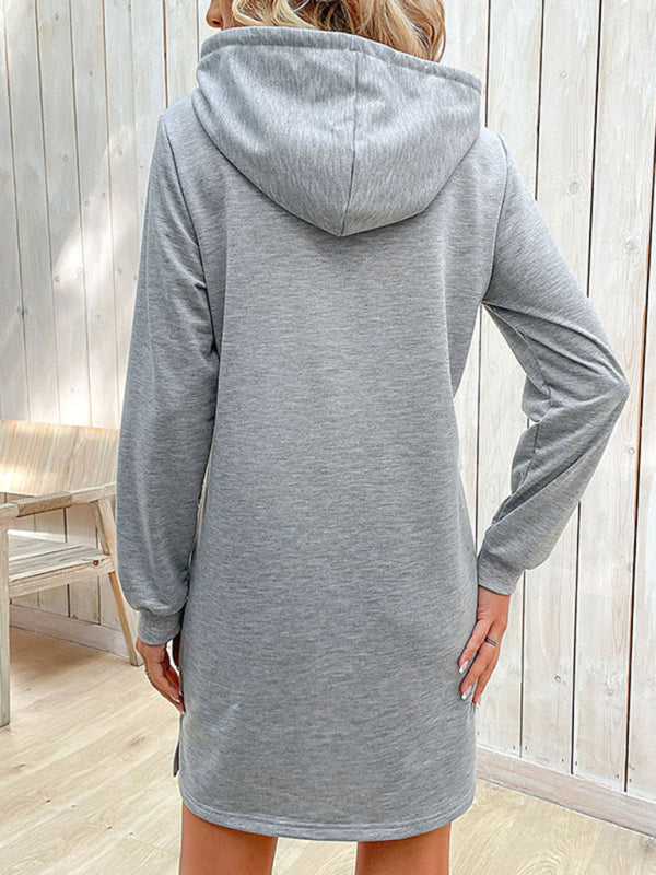 New women's long-sleeved stitching hooded sweater dress