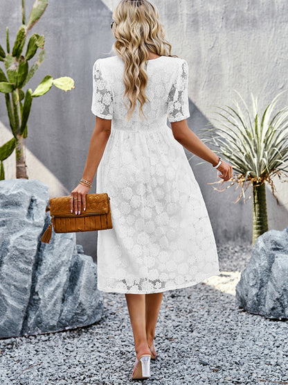 New women's temperament elegant waist V-neck lace dress