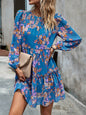 Floral Print Round Neck Skirt Chiffon Layered Dress