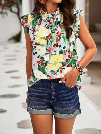 Loose Casual Top Sleeveless Floral Shirt