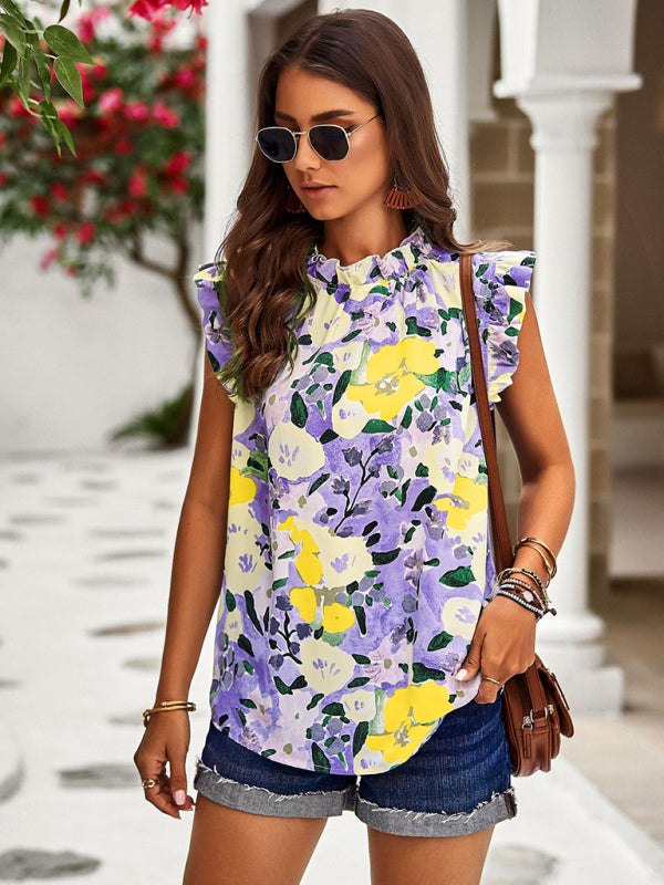 Loose Casual Top Sleeveless Floral Shirt