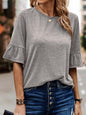 Women's Single Breasted Ruffle Sleeve Short Sleeve T-Shirt