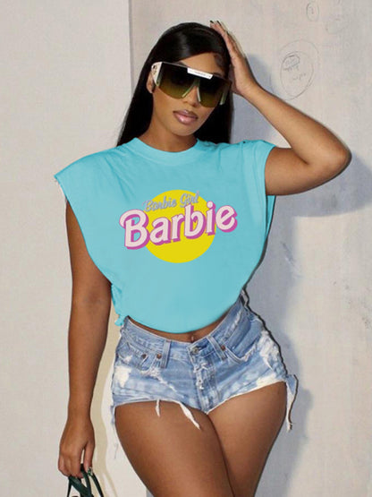 Barbie print letter print sports casual women's short-sleeved T-shirt