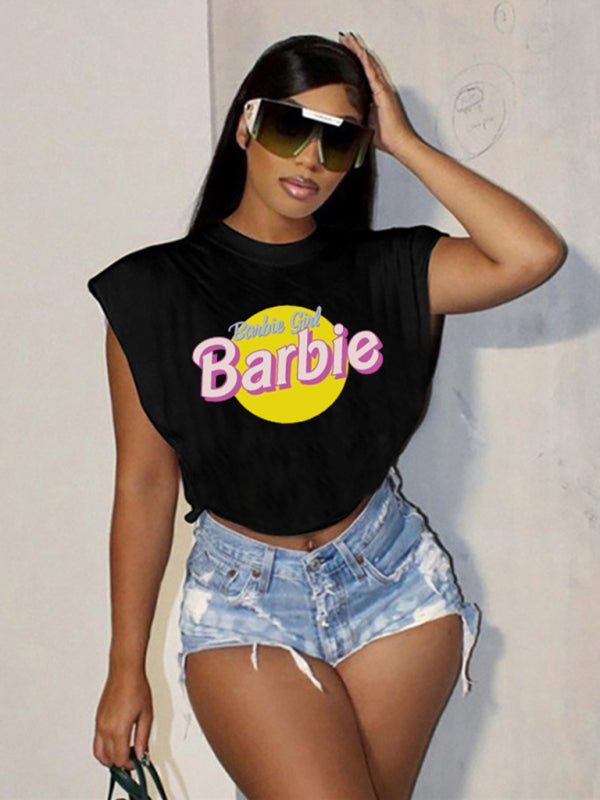 Barbie print letter print sports casual women's short-sleeved T-shirt