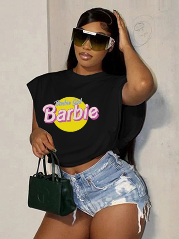 Barbie print letter print sports casual women's short-sleeved T-shirt