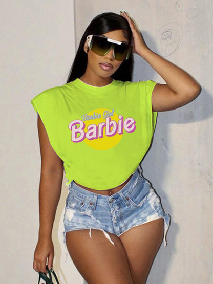 Barbie print letter print sports casual women's short-sleeved T-shirt