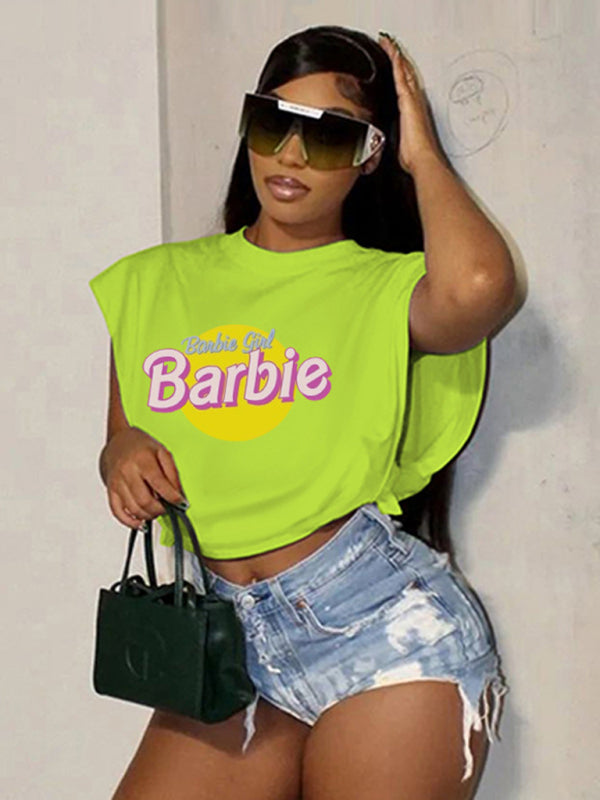 Barbie print letter print sports casual women's short-sleeved T-shirt