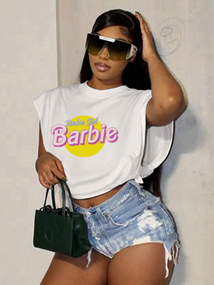 Barbie print letter print sports casual women's short-sleeved T-shirt