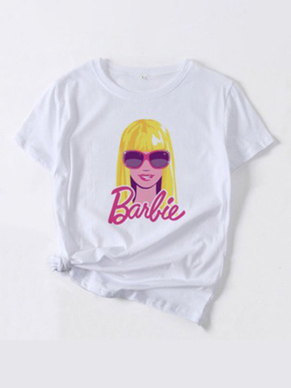 Barbie print letter print sports casual women's short-sleeved T-shirt