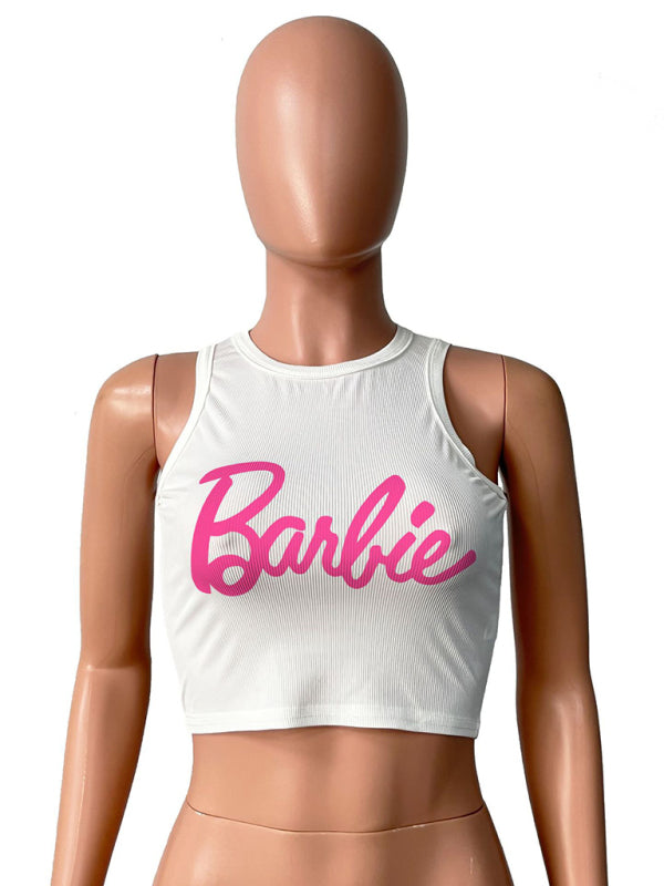 Barbie printed sleeveless sexy vest tank top