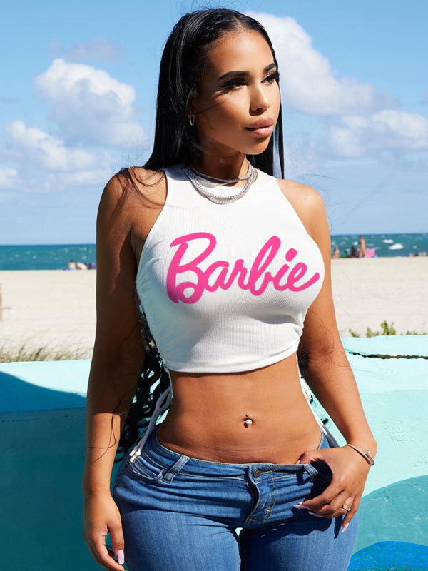 Barbie printed sleeveless sexy vest tank top